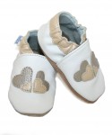 Capačky BE 009 kožené Srdiečka white biela 16/17  0-6 mes 8109