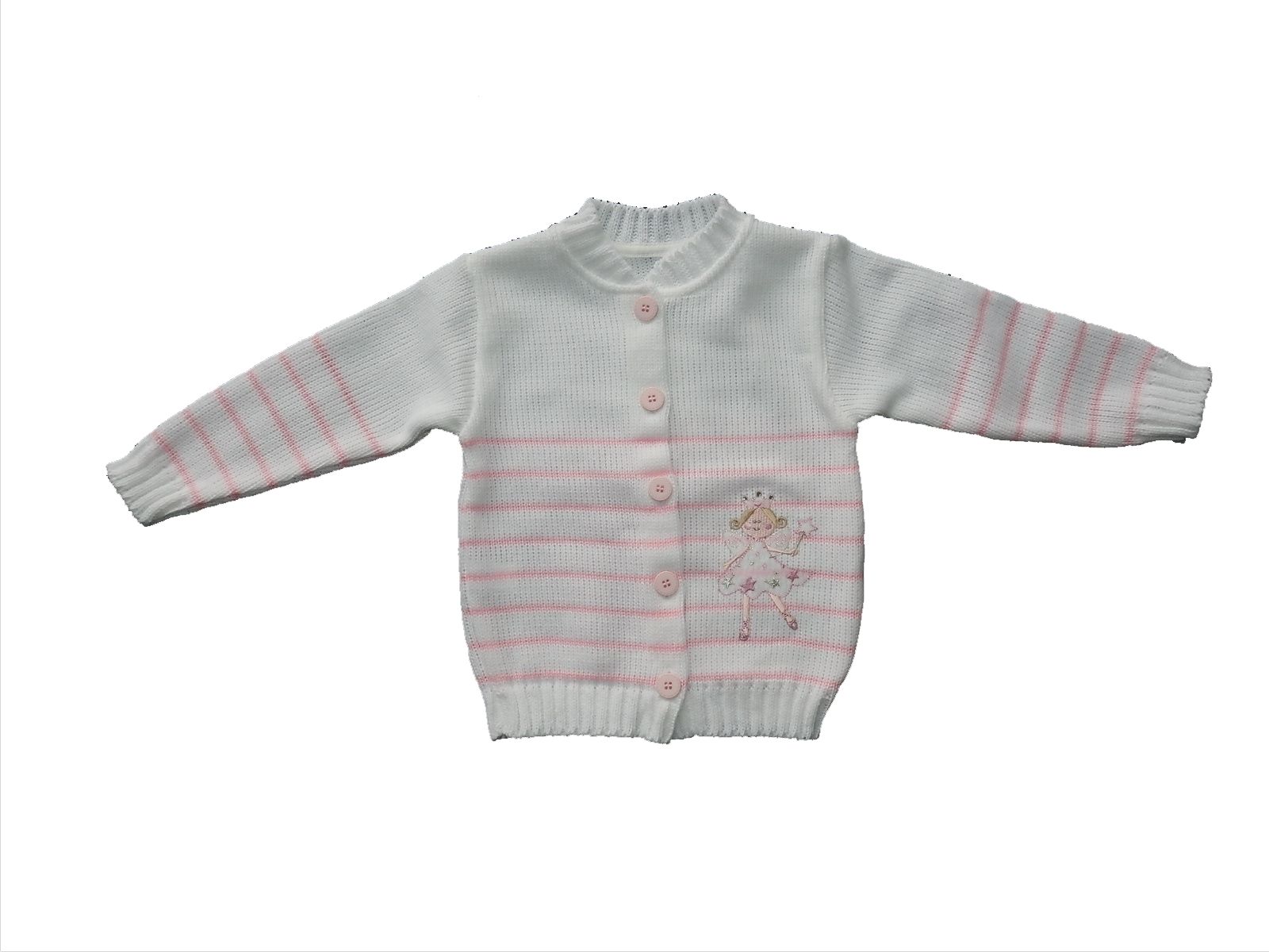 Svetrík JM 406 white biela ružový pásik 116 5832