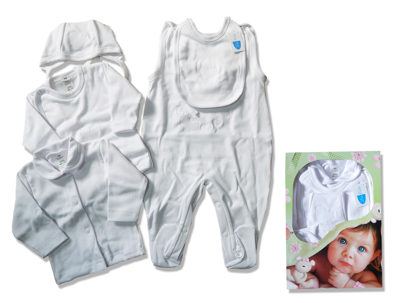 Komplet 5 dielny HX0041 bavlna white biela výšivka veľ. 56 1774