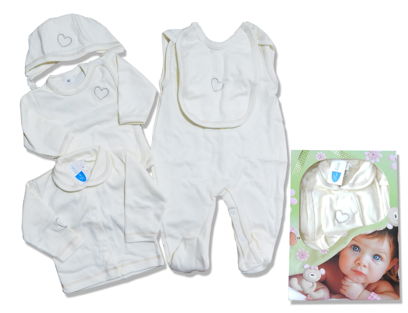 Komplet 5 dielny HX0041 bavlna béžová výšivka veľ. 68 6386