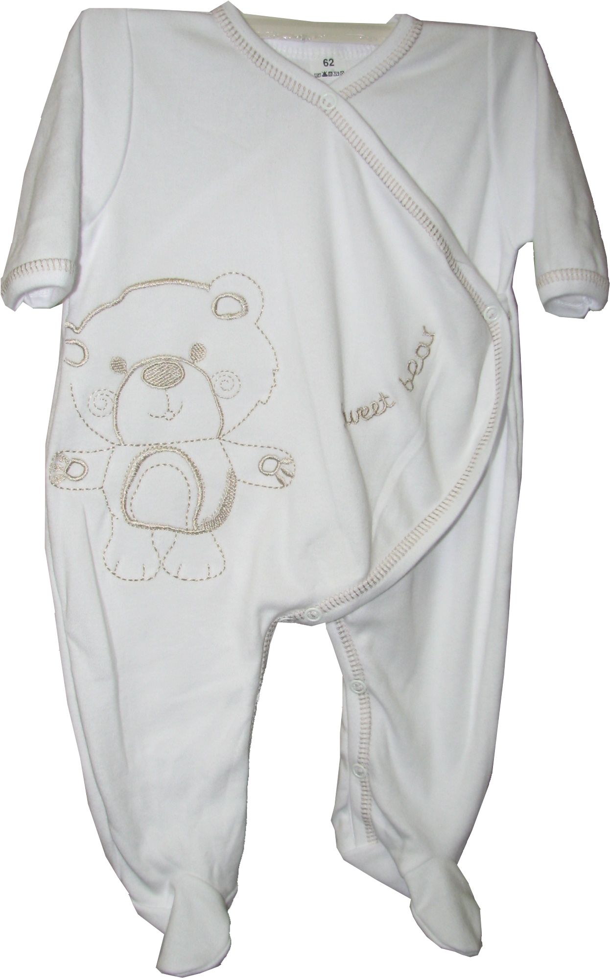 Dupačky dlhý rukáv HX0081 bavlna potlač biela Macko 56 62 68 74 1791