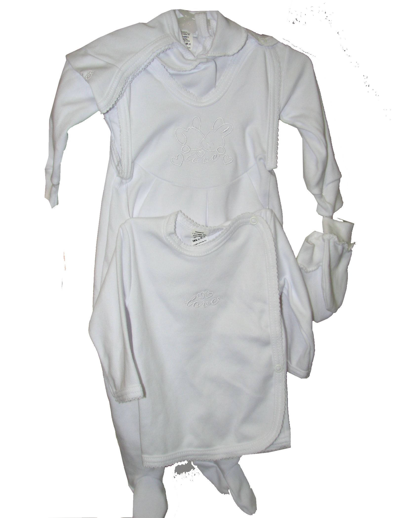 Komplet 5 dielny GM004 bavlna výšivka biela 56 62 68 74 1794