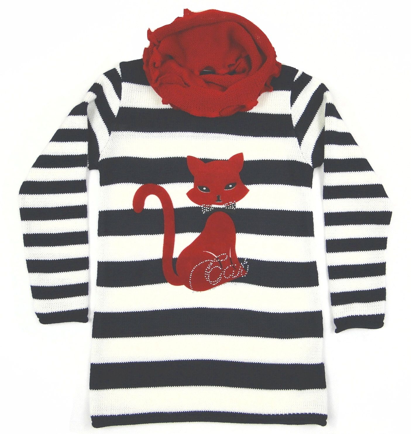 Svetrík JM 288 béžový modrý pás zdobenie kamienky 104 2137