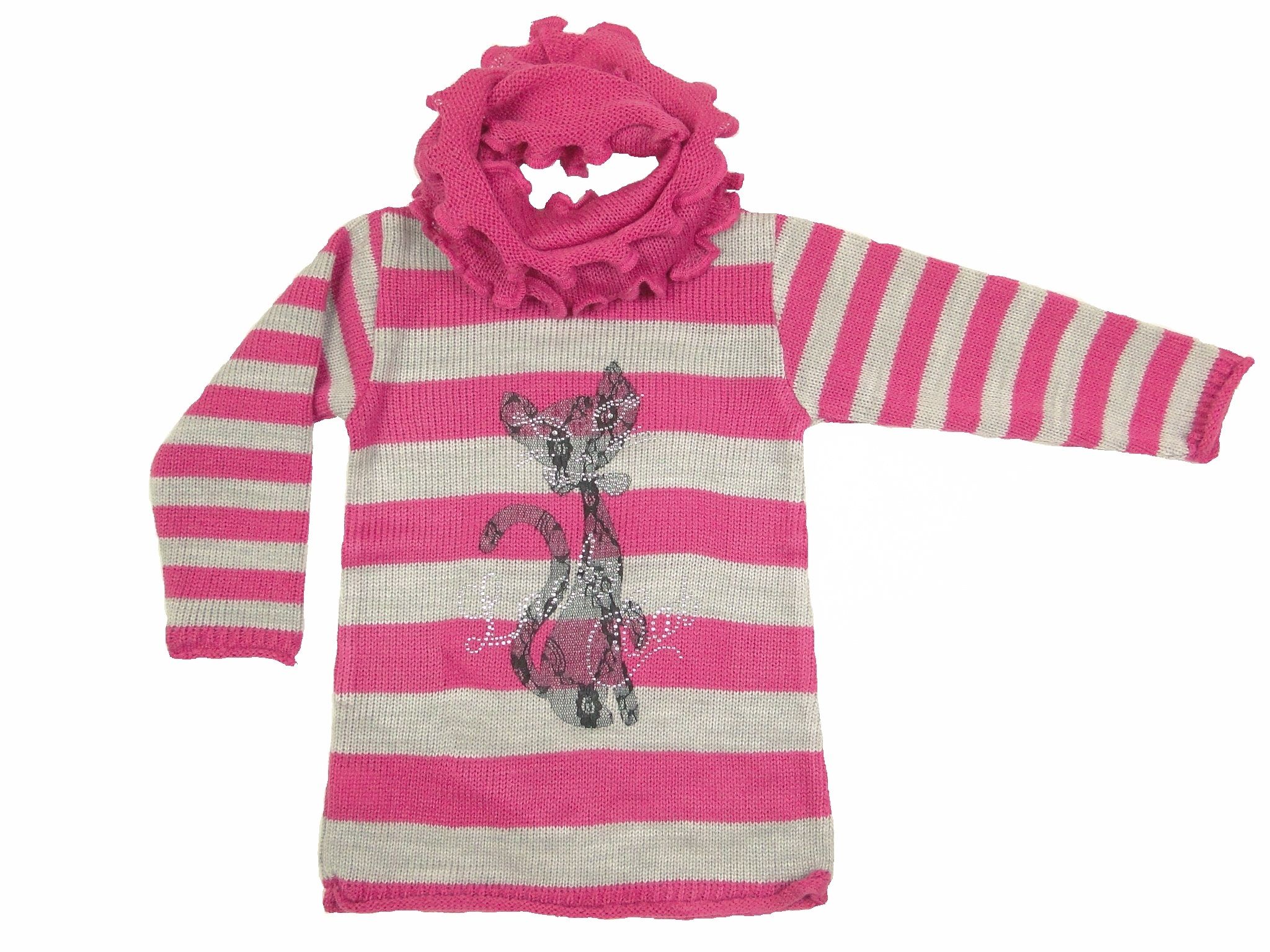 Svetrík JM 288 béžový modrý pás zdobenie kamienky 98 2138