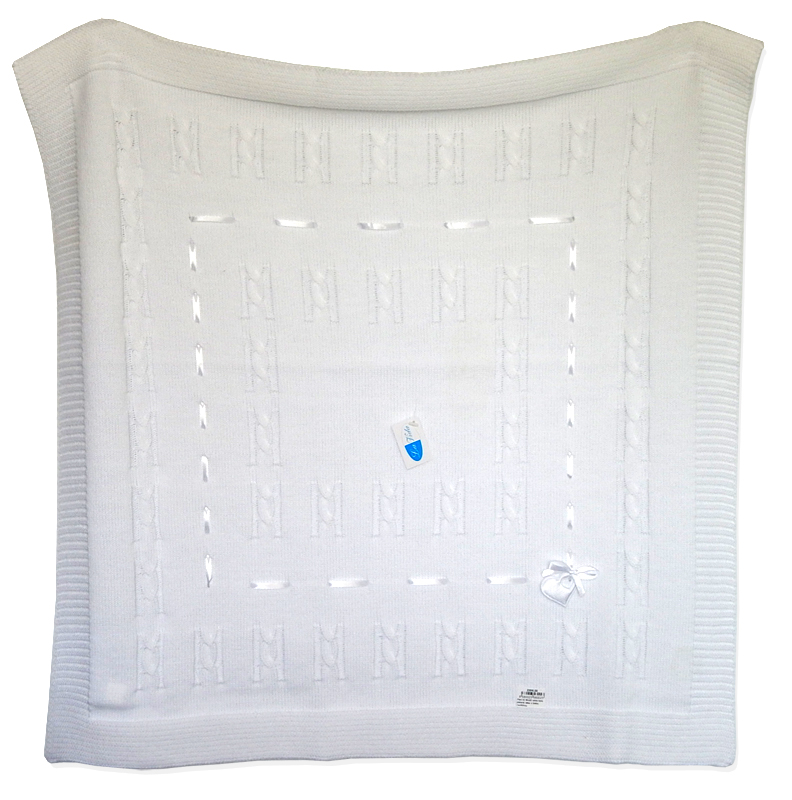 Pled 02 80x90 white biela pletená deka s bielou mašličkou 2356