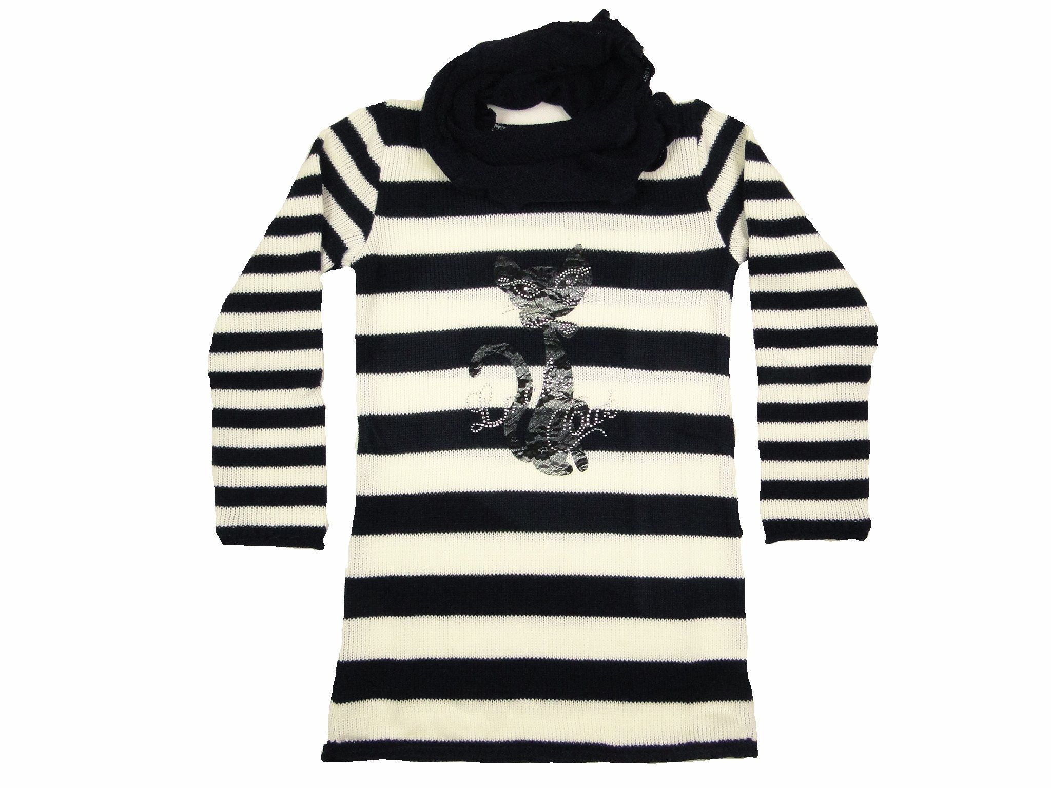 Svetrík JM 288 wenge hnedá pásik + šál 122 3163