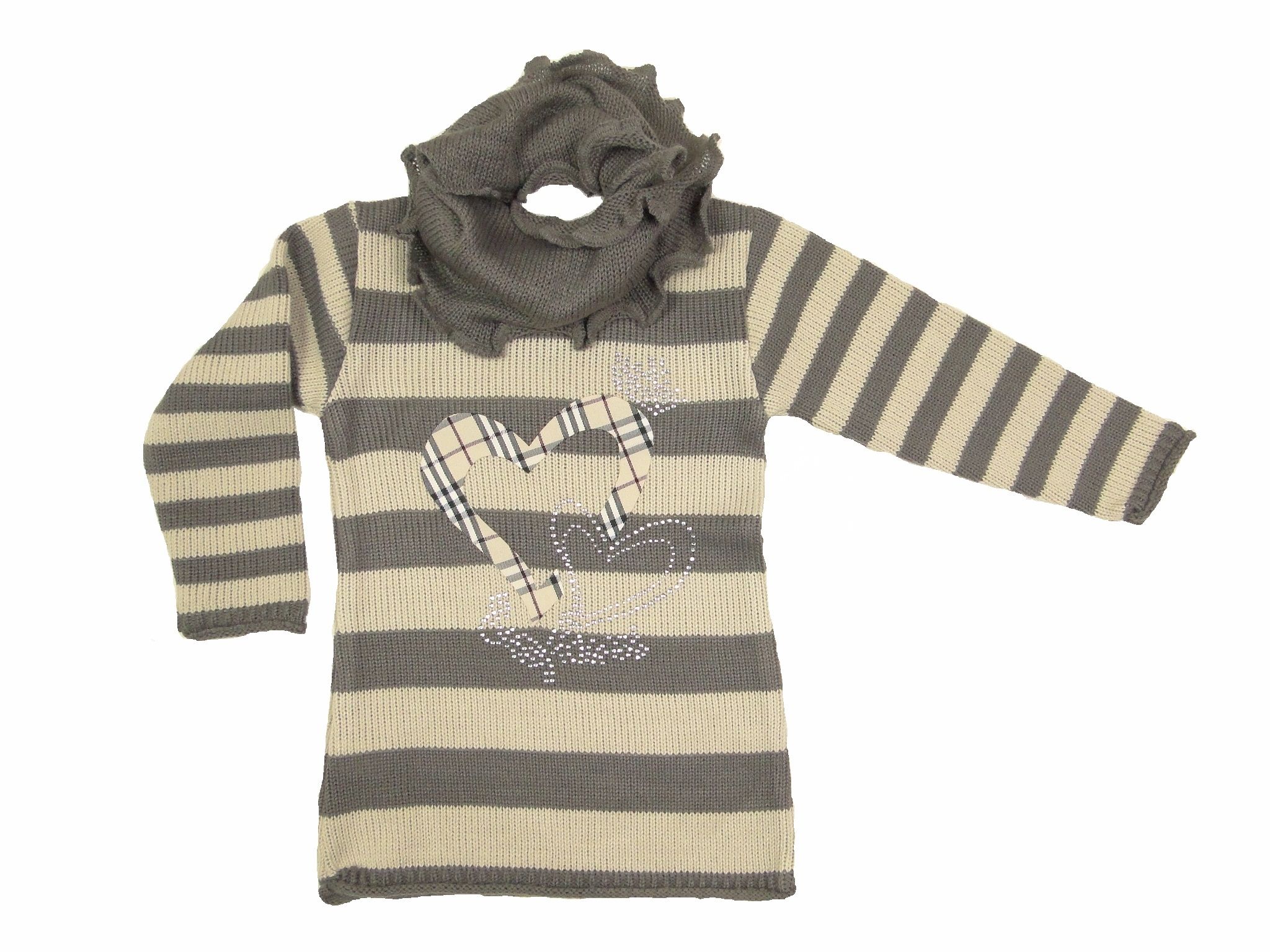 Svetrík JM 288 wenge hnedá pásik + šál 134 3166