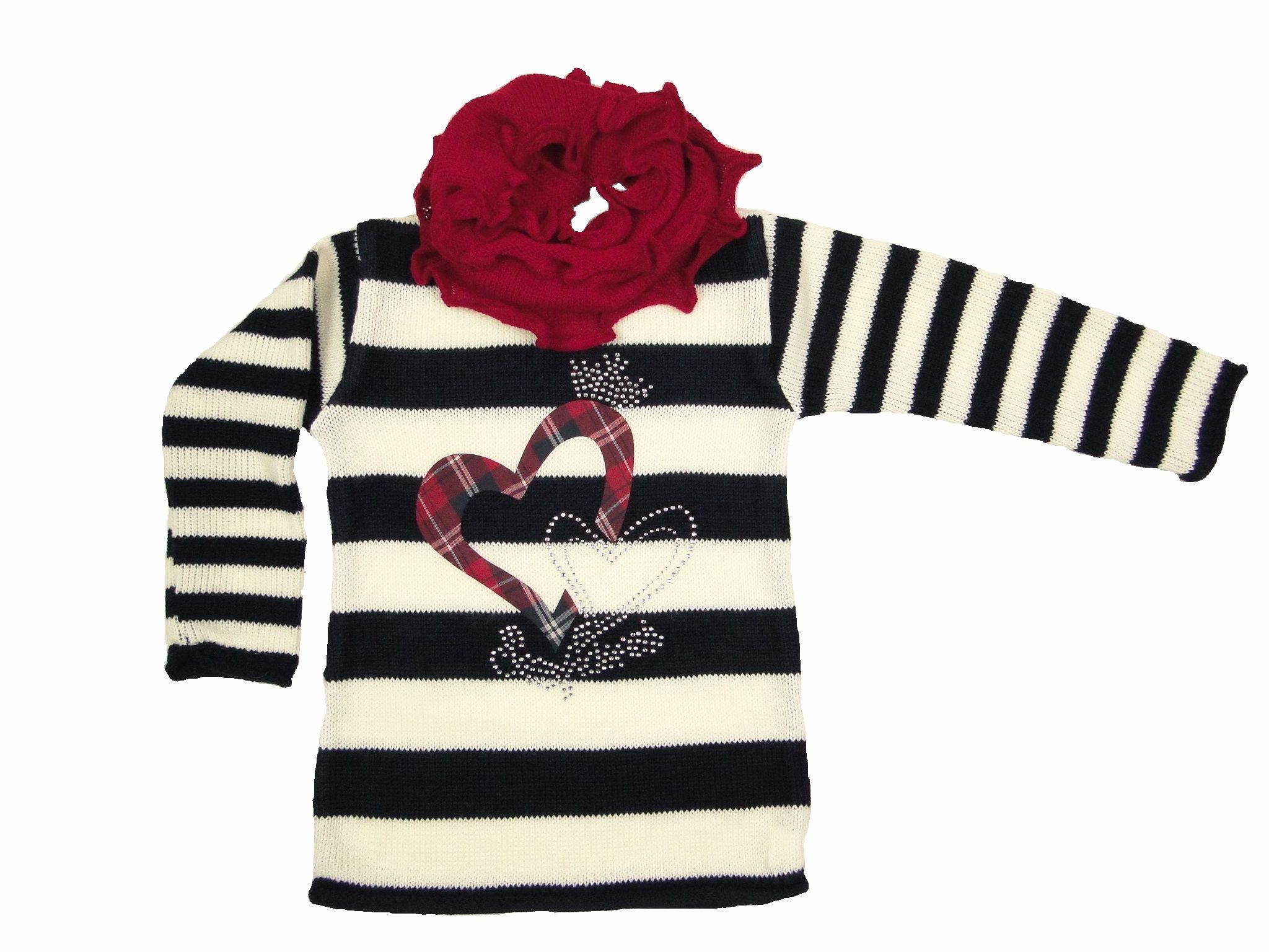 Svetrík JM 288 black ivory pásik + šál 110 3168