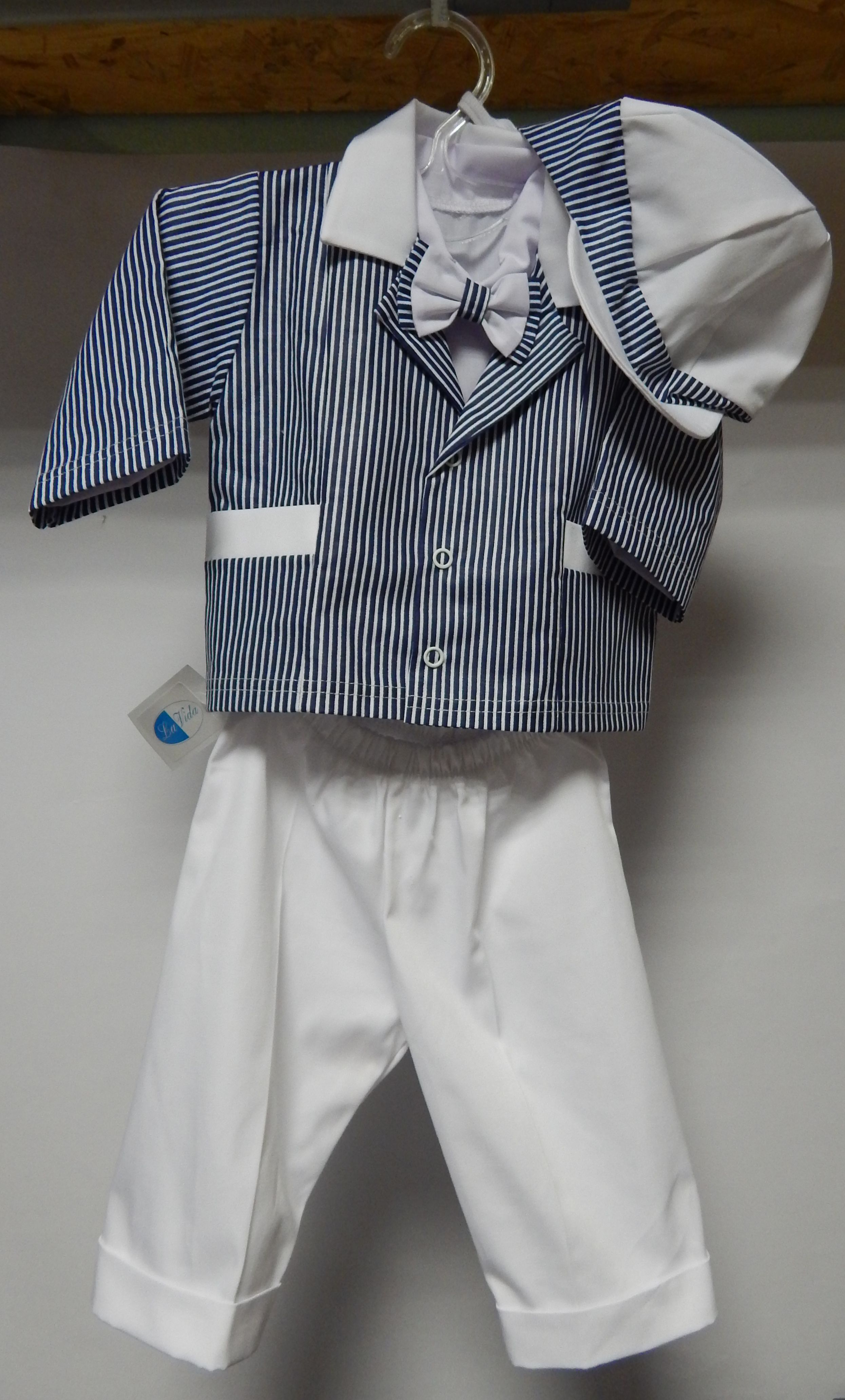 Komplet 5 dielny RB 204 white biela modrá pásik Kamil 62 3343