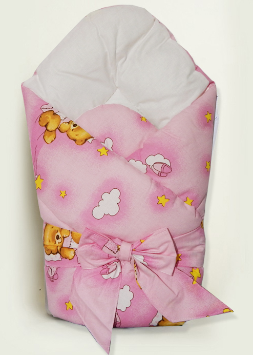 Zavinovačka hladká 80x80 potlač pink ružová K macko na mesiačiku 3664