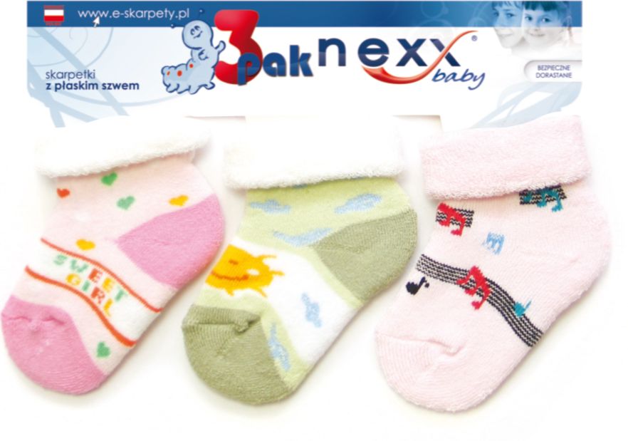 Ponožky bavlnené bezošvé farebné 3-PAK froté L 12-14 dievča 6611