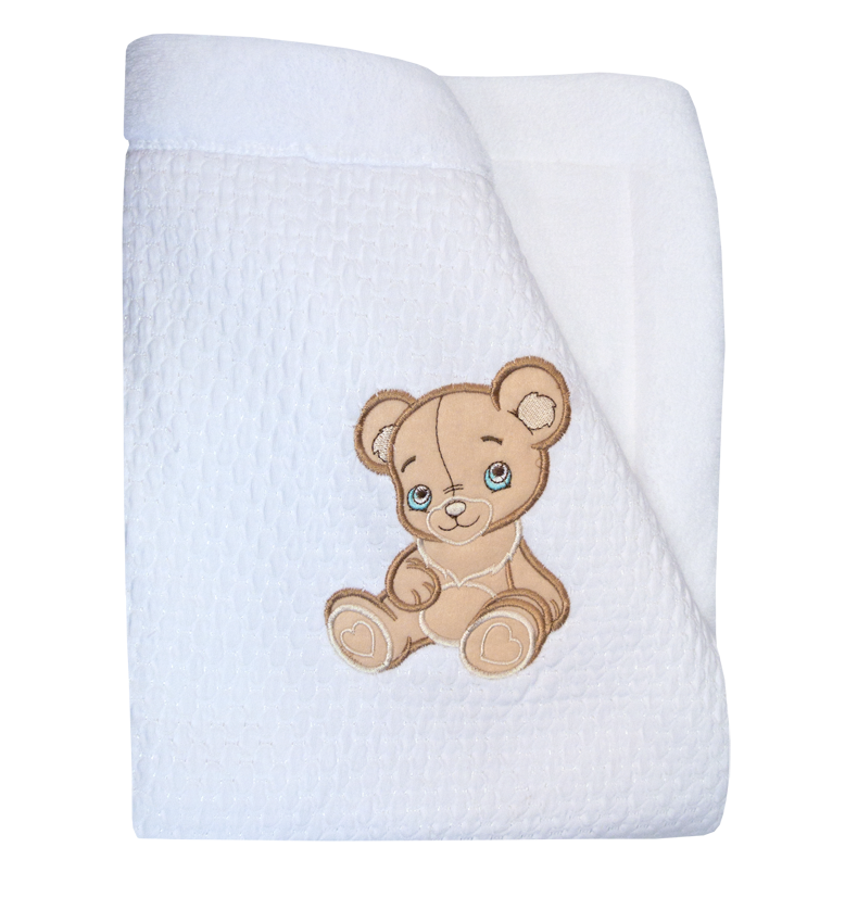 628/1 75x90 velur + bavlna výšivka white biela deka 7404