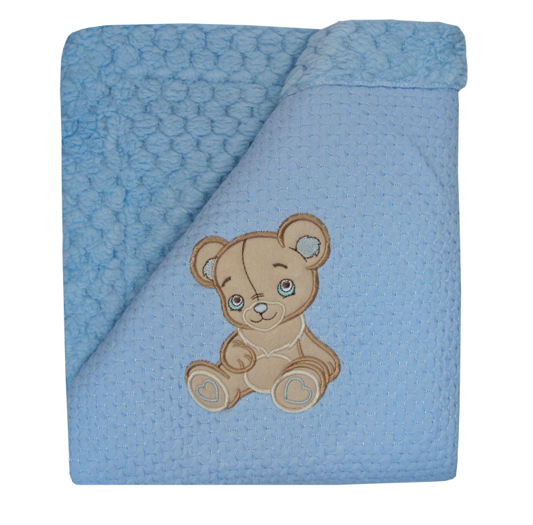 628/2 75x90 soft + bavlna výšivka blue modrá deka 7406