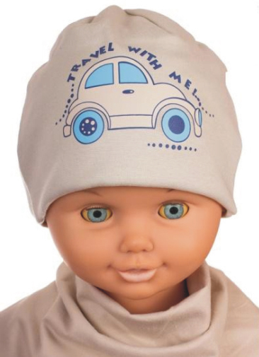 Čiapka WJ-Cz522b Autíčko beige béžová 50 52 54 7704