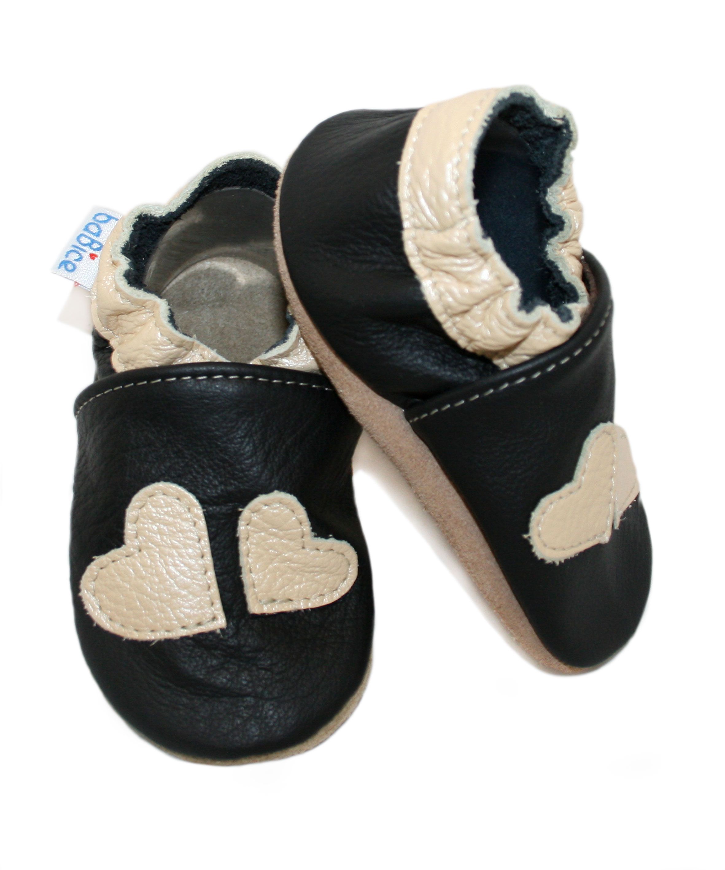 Capačky BE 013 kožené Srdiečko black čierna 16/17  0-6 mes. 8113