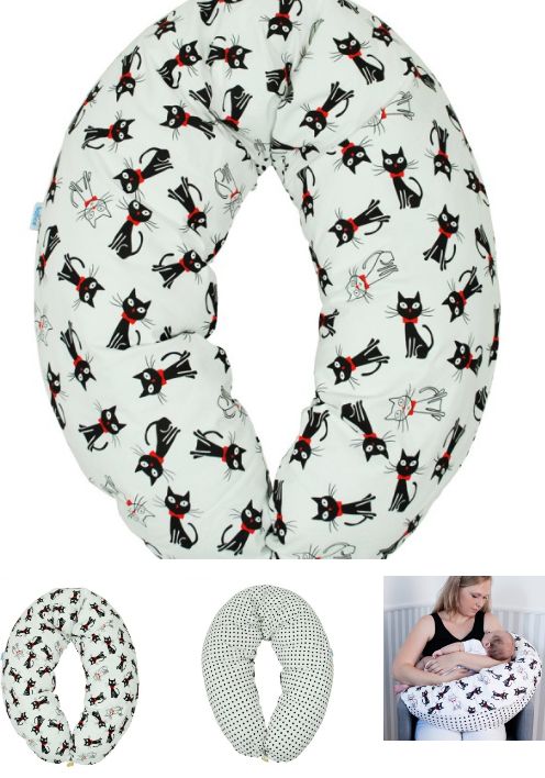 Podkova veľká 200 cm BB white biela čierna mačka a bodky 8128