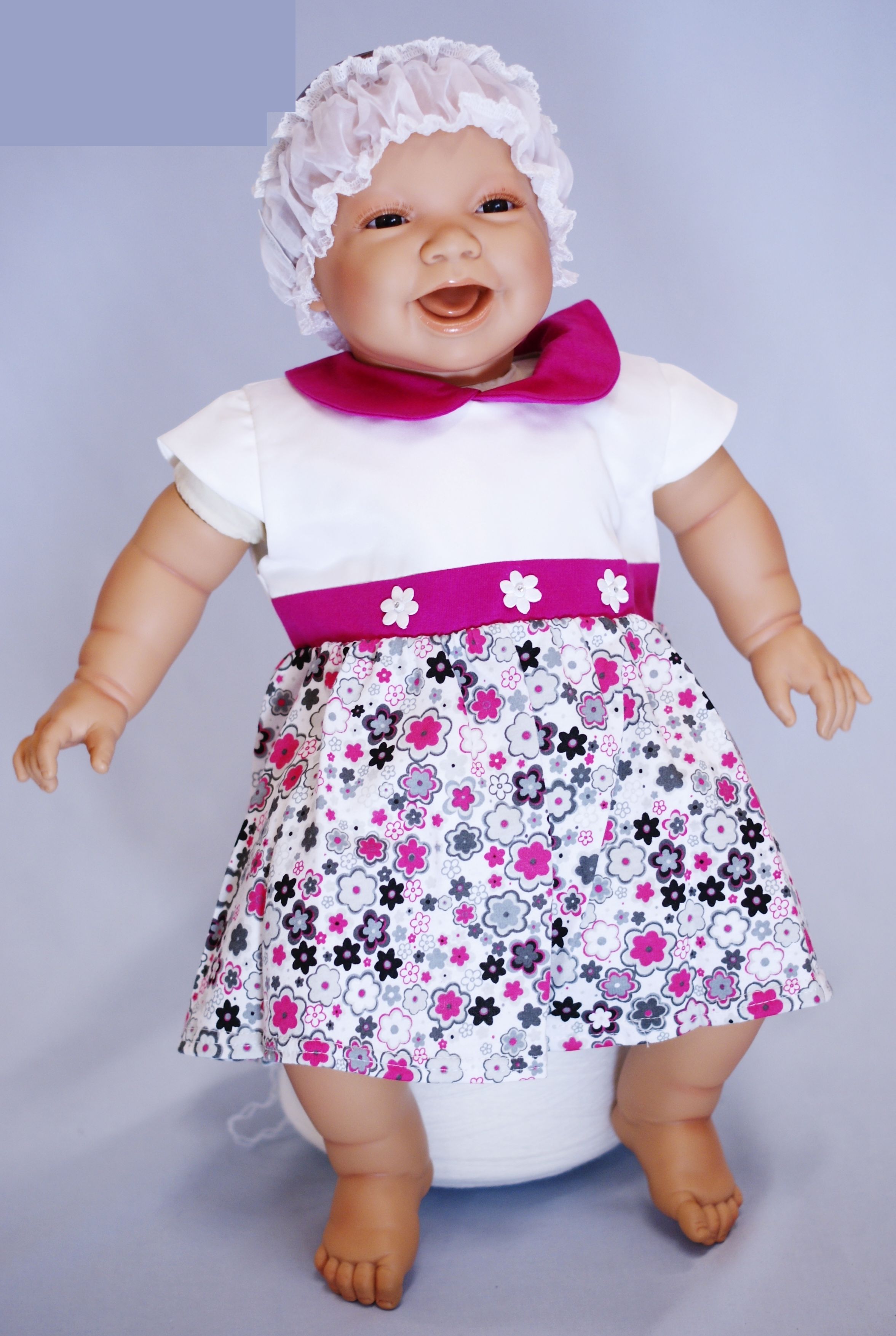 Šaty krátky rukáv RB 048b pink grey ružové kvety 68 8209