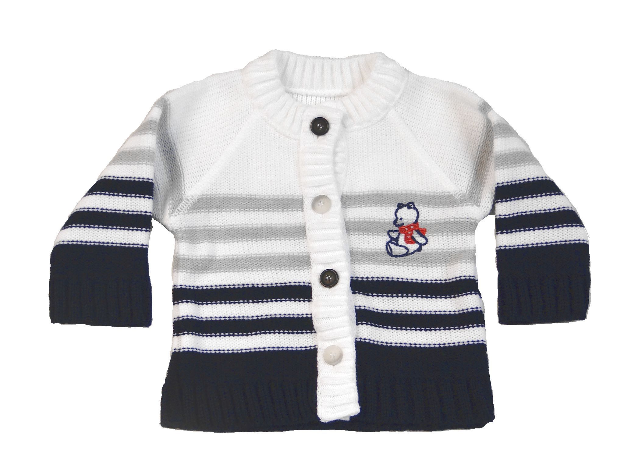 Svetrík JM 179 biela so šedým, modrým pásikom 62 9180