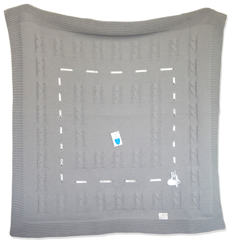 Pled 02 80x90 grey šedá pletená deka so šedou mašličkou 936